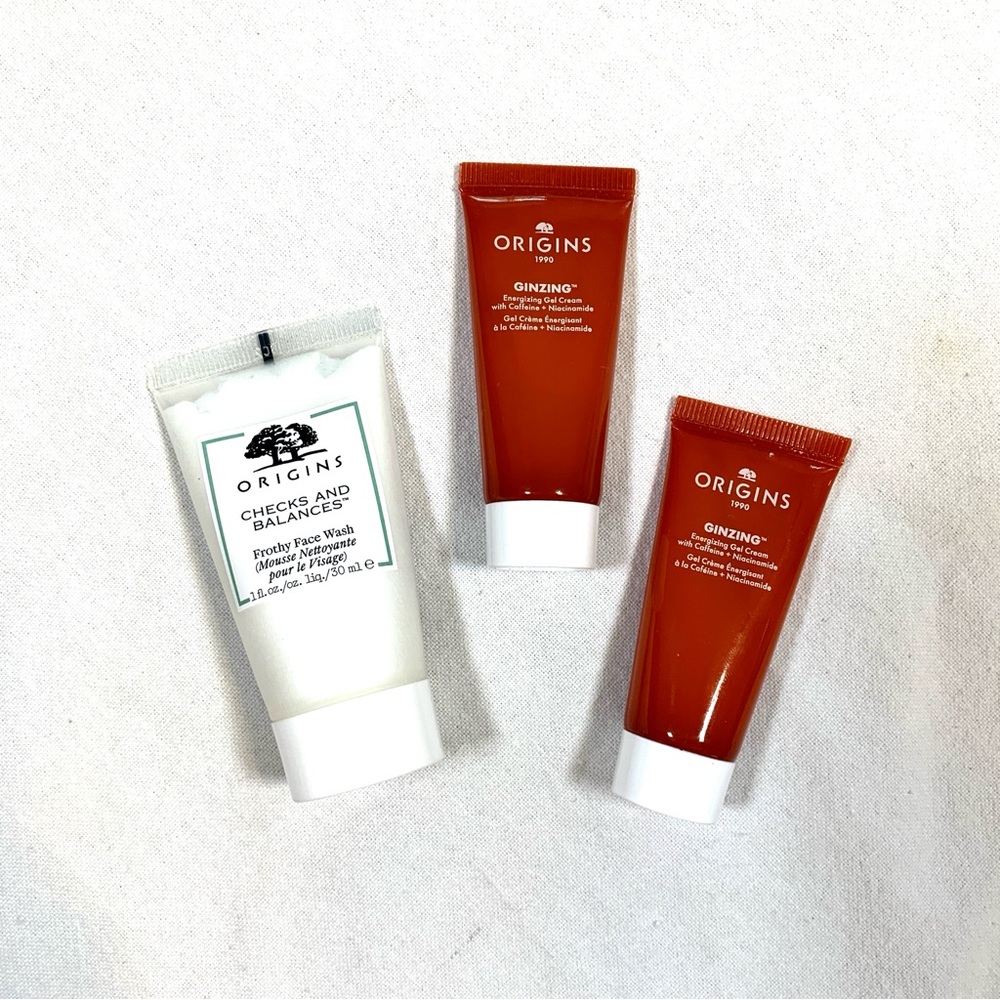 NWT Origins Checks & Balances Frothy Face Wash & Ginzing Energizing Gel Cream
